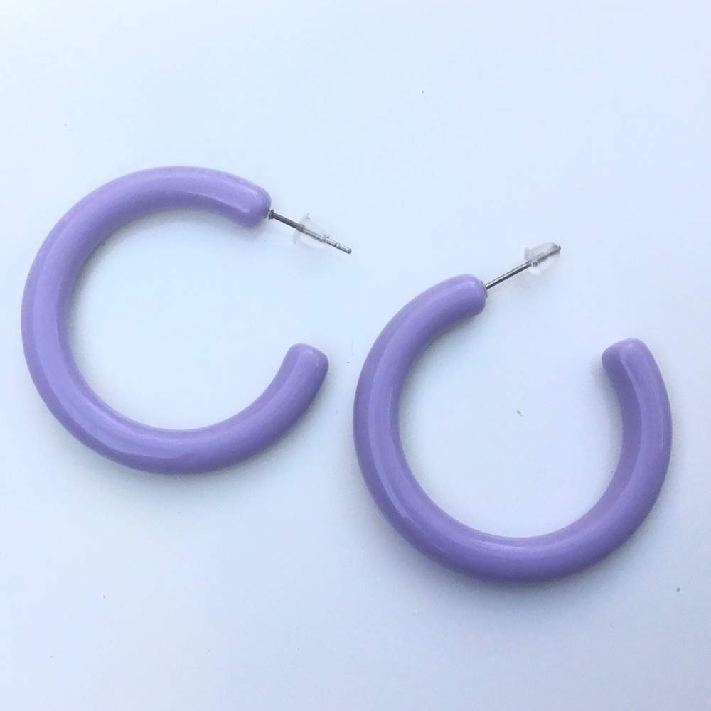 Cute large thick hoop purple earrings light weight fun casual clueless Barbie